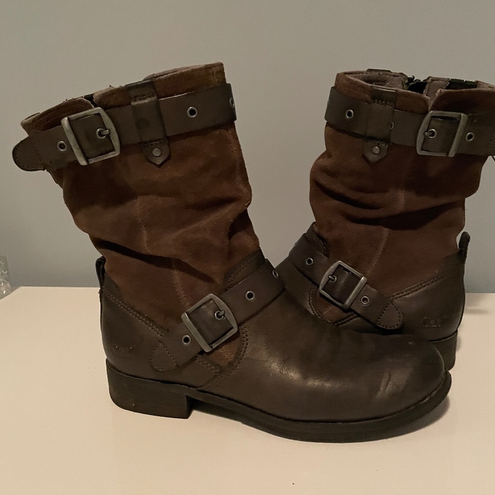 Cat Booties khaki brown leather and suede size 7.5